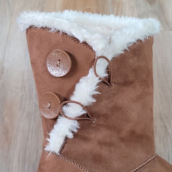 💜SO Brown & Cream Faux Fur Lined Junebug Boots Size 10 - Picture 7 of 15